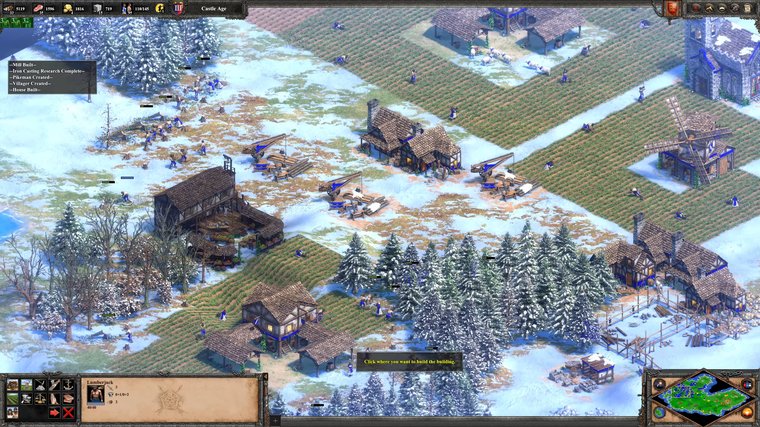 Age of Empires II - building a big market during winter time.