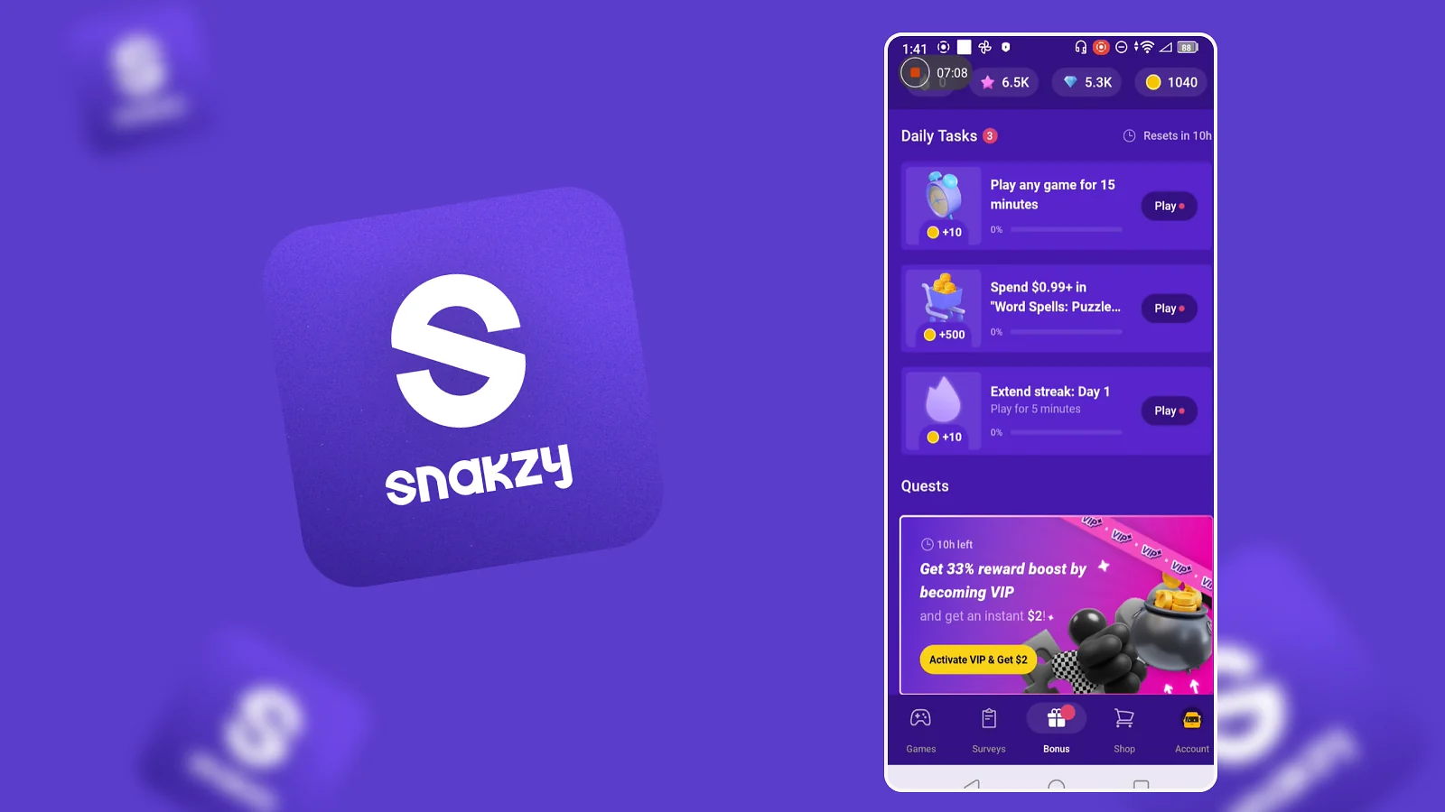 Snakzy app with logo