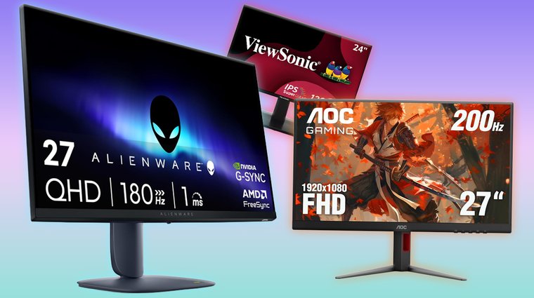 AOC 27" 27G4H, Alienware AW2725DM and ViewSonic VA2408‑HDJ monitors.