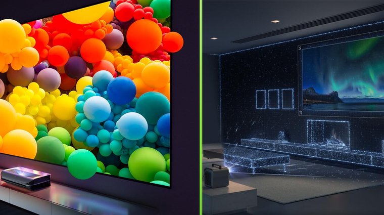 AWOL Vision LTV-3000 Pro and Anker Nebula X1 shown side-by-side projecting an image on a wall.