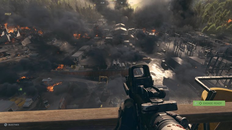 Battlefield 6 looking from above at a lot of black smoke and fire.