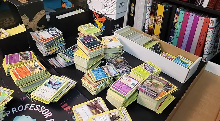 a bunch of pokemon cards on a table