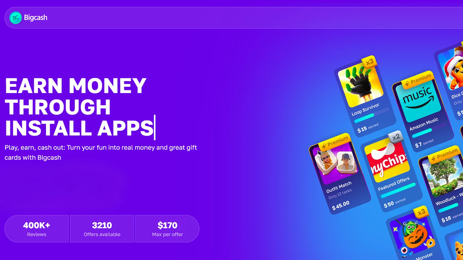 Bigcash website page