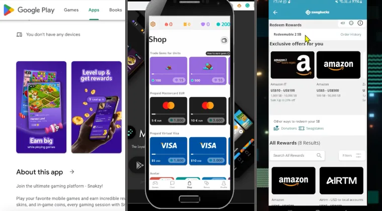 Snakzy, Mistplay and Swagbucks apps