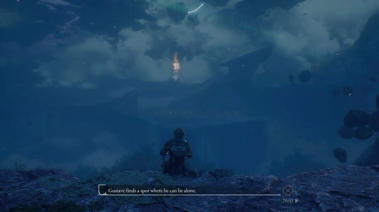 Clair Obscur: Expedition 33 - Gustavo sitting alone writing in a journal.