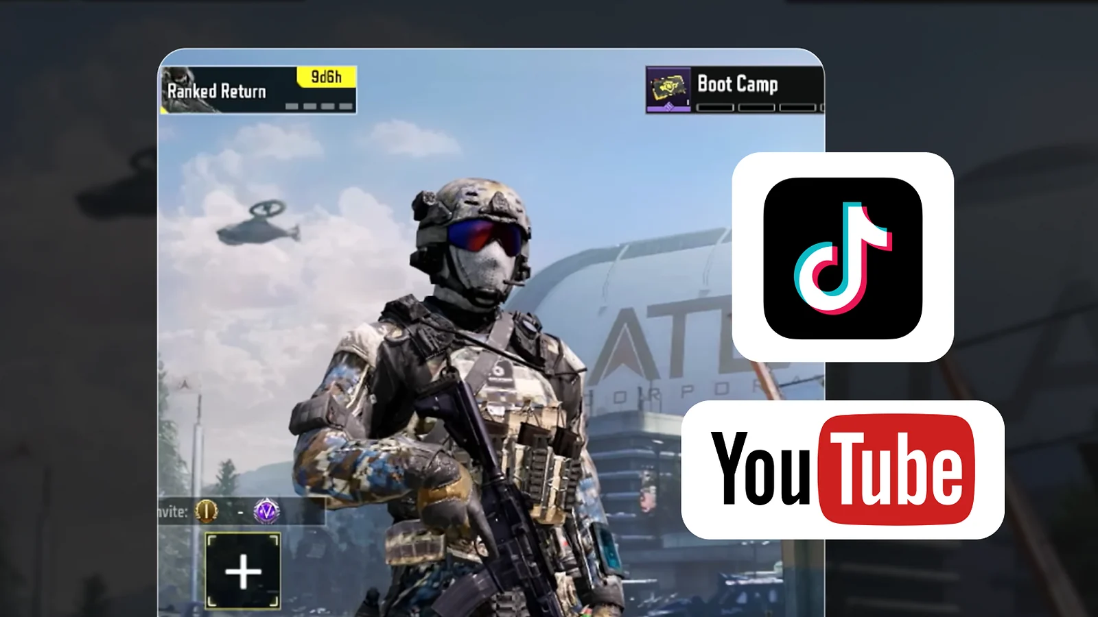 CoD Mobile character with TikTok and YouTube logos
