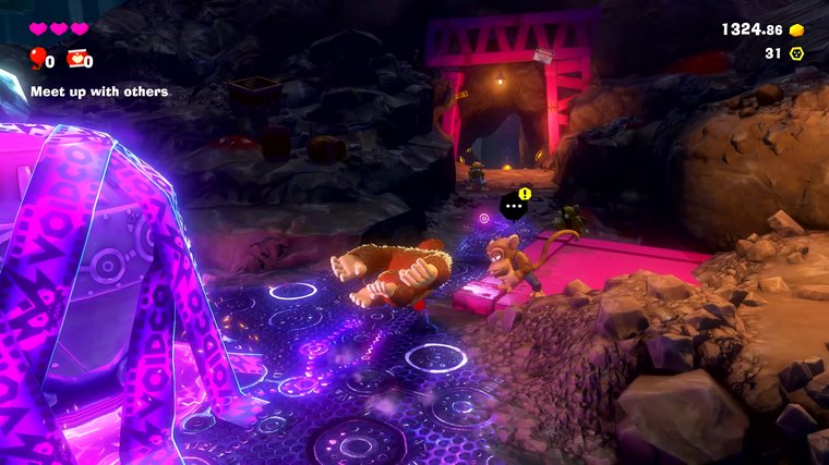 Donkey Kong Bananza running towards a pink arch.