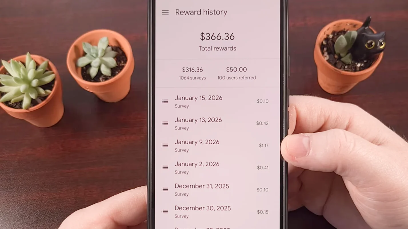 A phone displaying reward history
