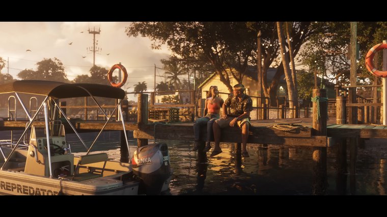 GTA 6 main characters sitting and talking.