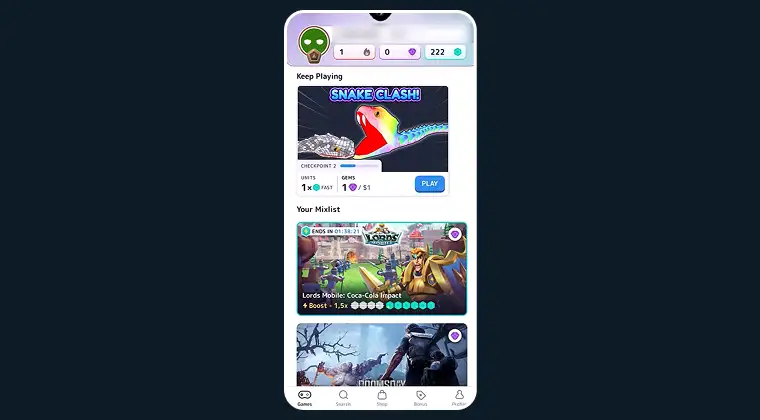 Mistplay app displaying different games