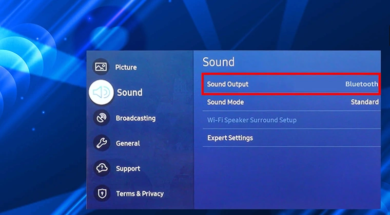 Bluetooth settings screen for connecting a soundbar