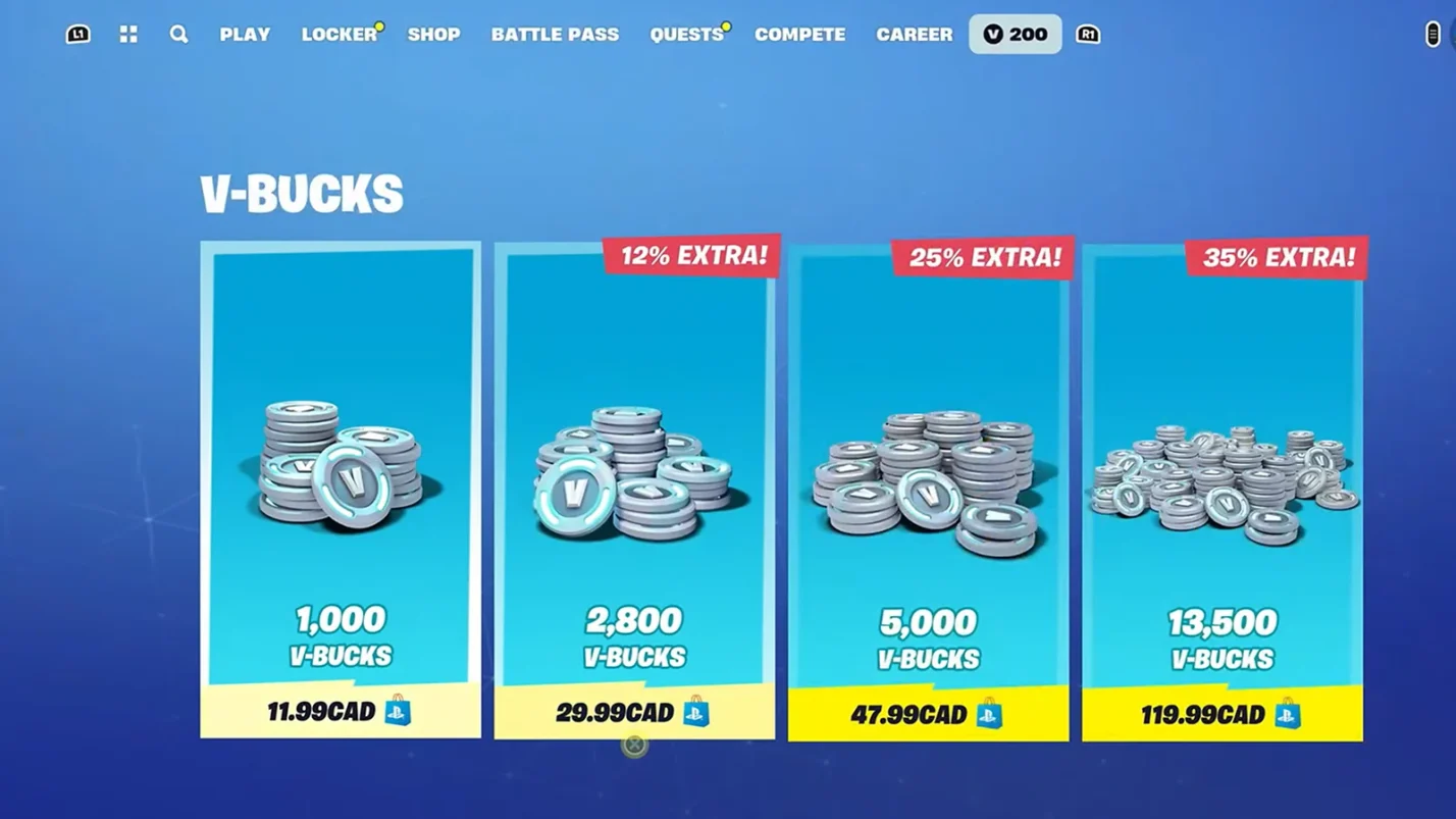 Fortnite in-game V-Bucks purchase screen 