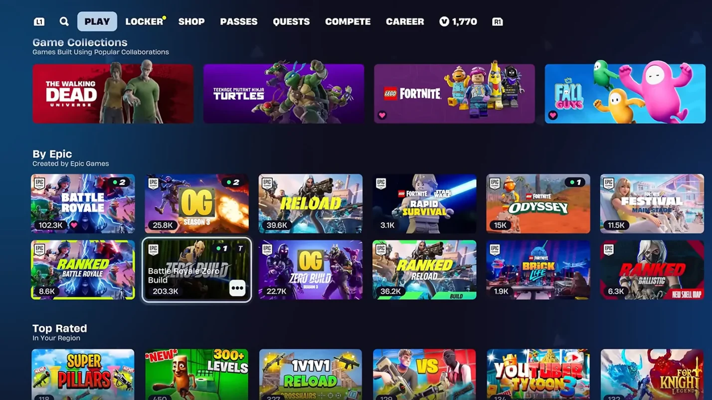 Fortnite main menu showing V-Bucks balance