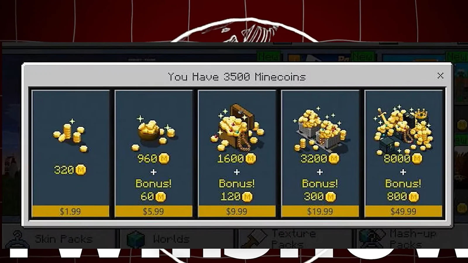 In-game store interface showing different Minecoin purchase options