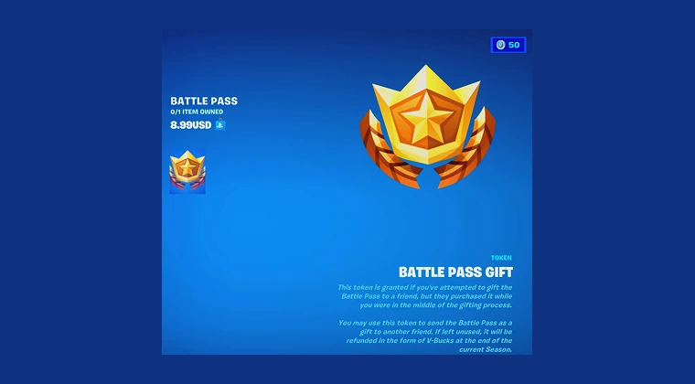 The Battle Pass gift screen in Fortnite