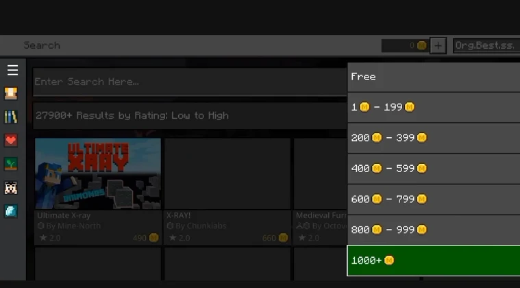 Window displaying the amount of Minecoins