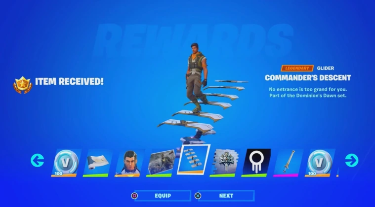 Fortnite character next to a list of in-game rewards