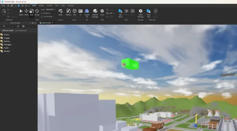 Roblox Studio interface alongside an in-game screenshot