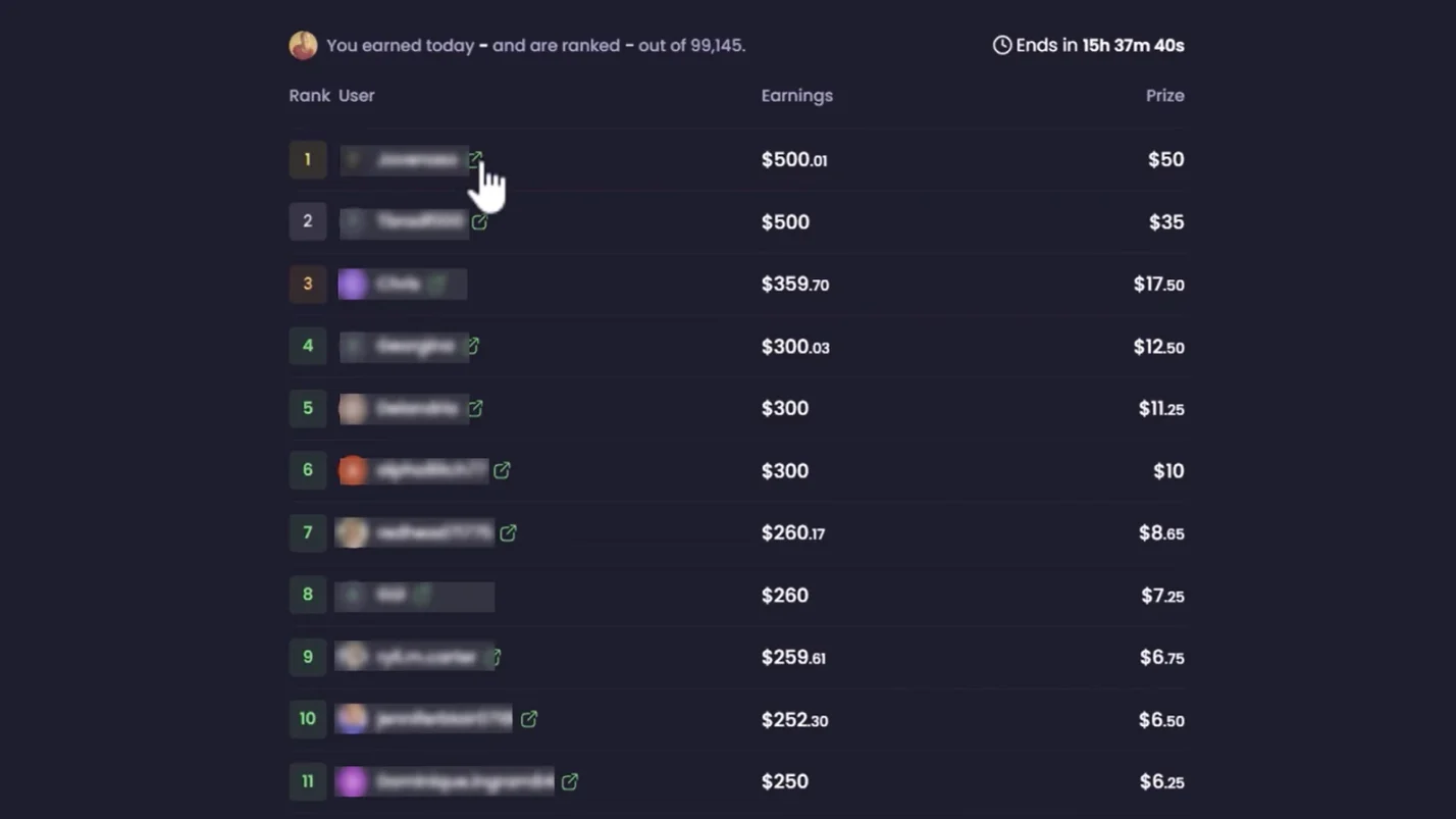 Users' earnings on Freecash