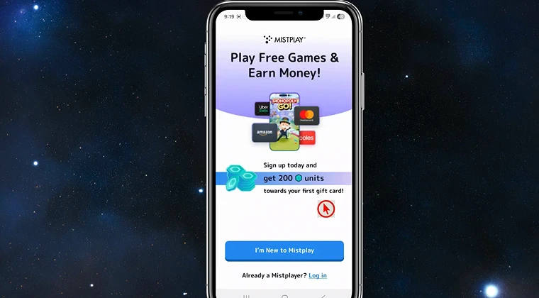 Main screen of the Mistplay app displaying the login interface