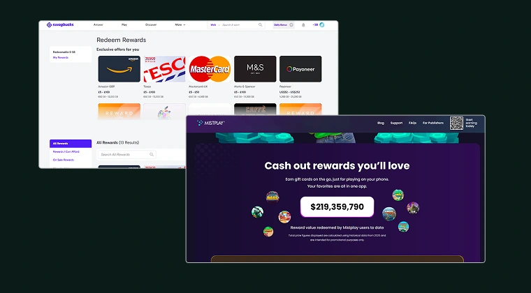 Mistplay and Swagbucks websites