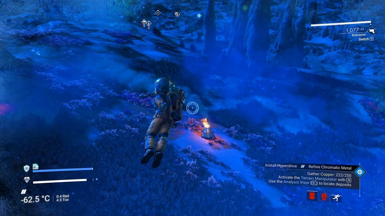 No Man's Sky - character floating outside during night-time.