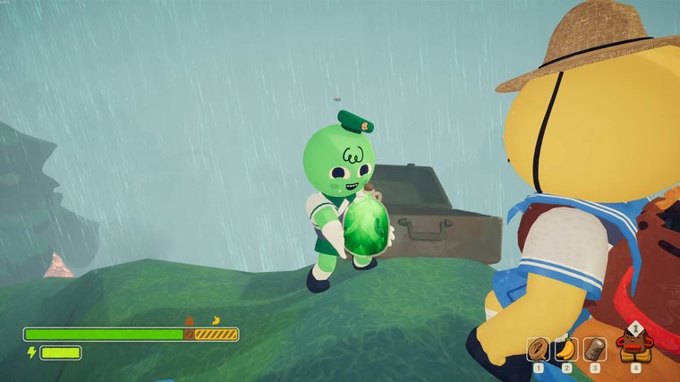 PEAK co-op one of the players is carrying a green bottle.