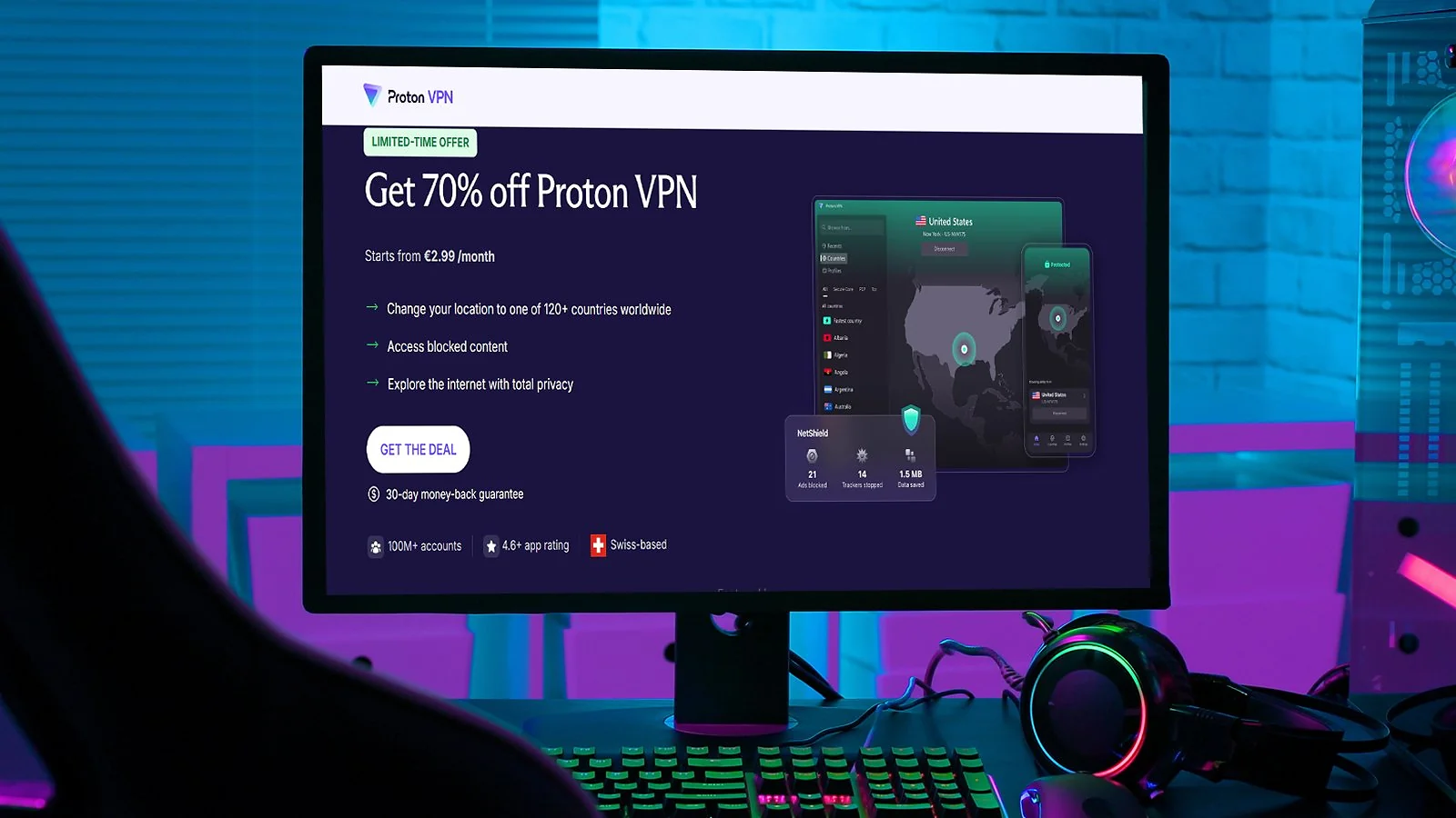 Proton VPN - Best Free Option for Testing Low-Ping Performance