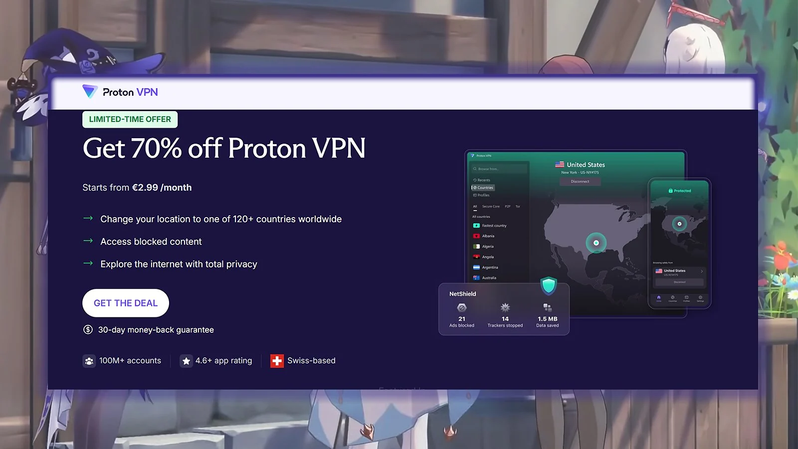 Proton VPN - Best Freemium VPN for Genshin Impact