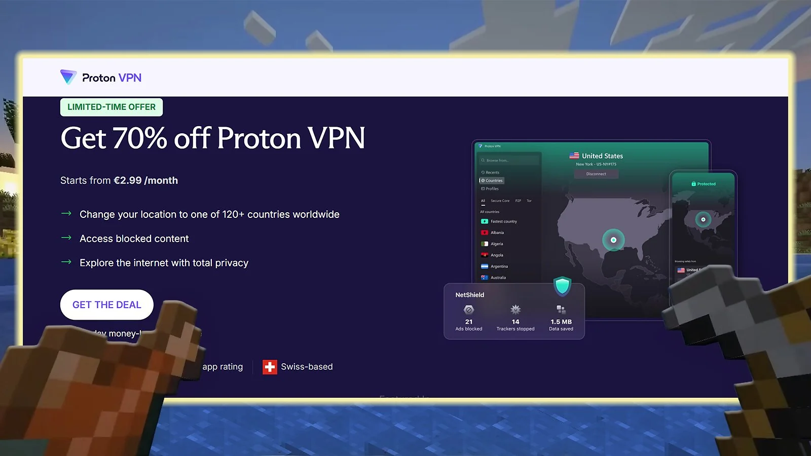 Proton VPN - Best Minecraft VPN for Privacy