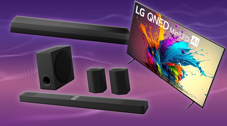 LG S20A, LG S95TR soundbars next to an LG QNED MiniLed TV.