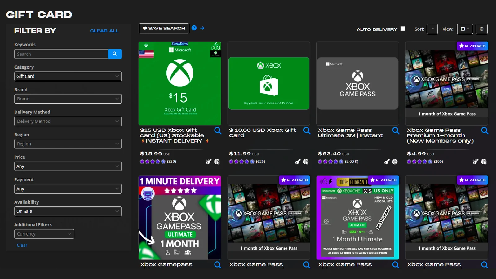 X-box gift cards on Gameflip 