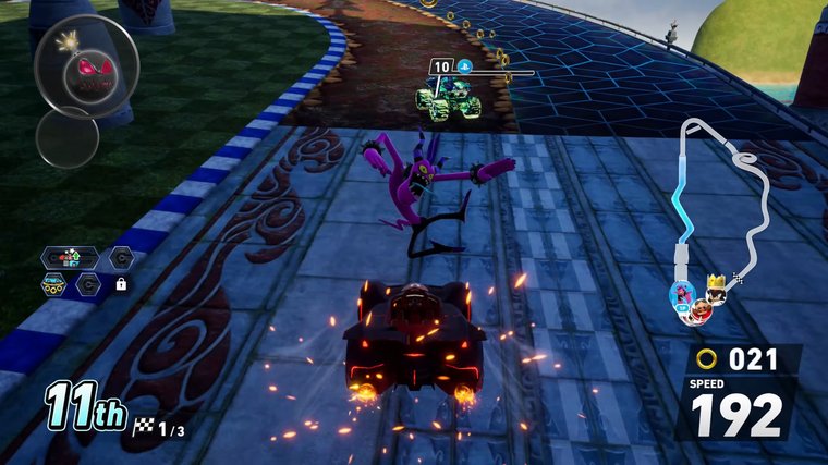 Sonic Racing CrossWorlds - doing a backflip in a moving car.