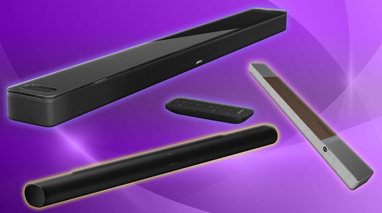 Sonos Arc, Bose home theater components, and Klipsch Flexus Core 200 Dolby Atmos soundbars.