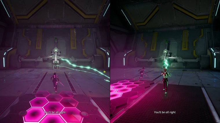 Split Fiction - going near a strange mechanism.