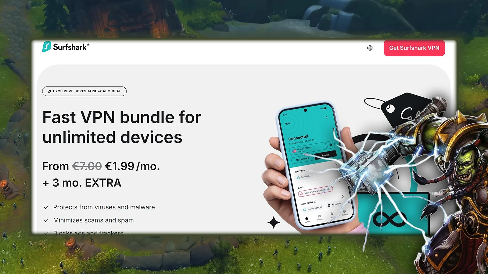 Surfshark - Best Low-Cost VPN for World of Warcraft Raiders