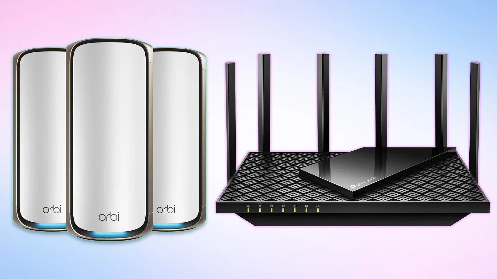 Netgear Orbi 970 mesh satellites and a TP-Link AXE5400 Archer WiFi 6E router