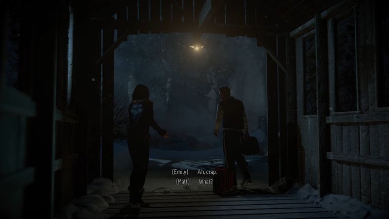 Until Dawn - Emily and Matt with bags.