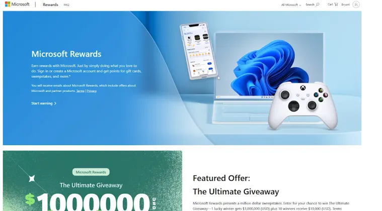 Microsoft Rewards webpage displayed on screen