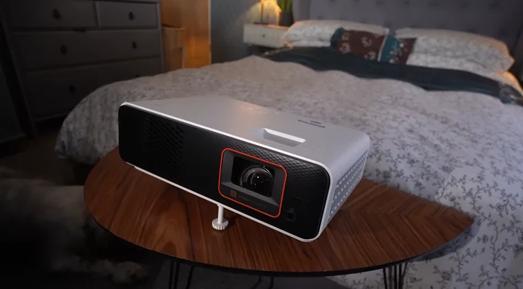 Projector positioned in a room setup