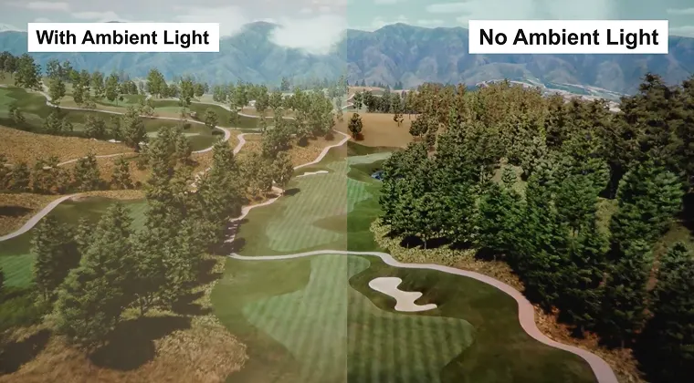 Side-by-side images showing the scene under different lighting conditions