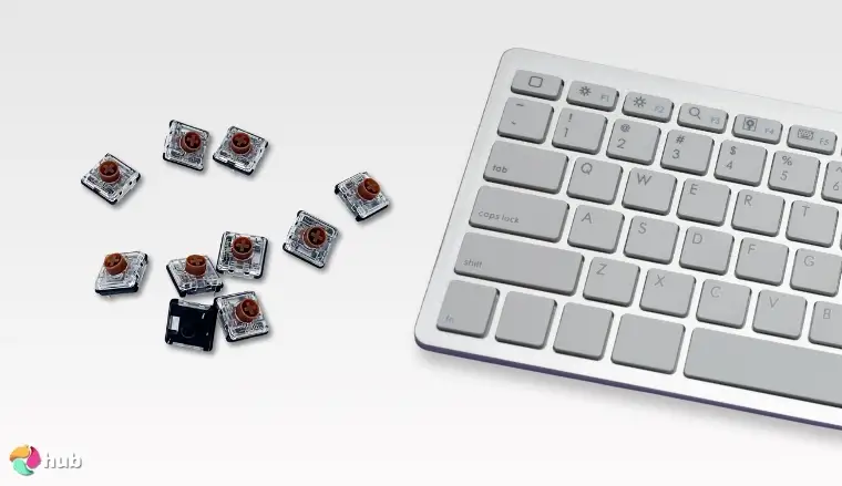 Kailh Choc V2 Low-Profile Switches on a white office desk positioned for photography