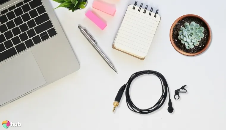 Sennheiser ME 2 Lavalier Microphone on a white office desk with professional arrangement for a review