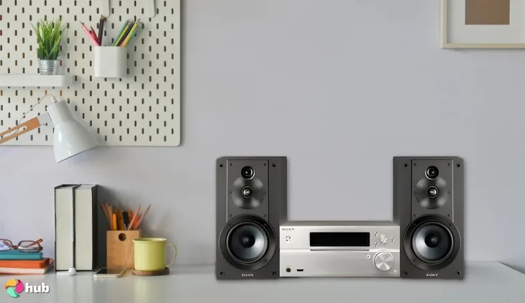 Sony CS Speakers on a white office desk in a top-down view for a review