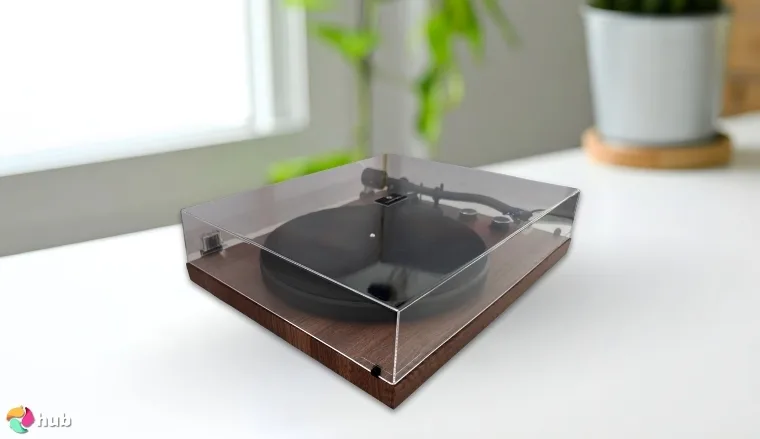 SoulBox S1 Audiophile Turntable on a white office desk in a well-lit setting for a review