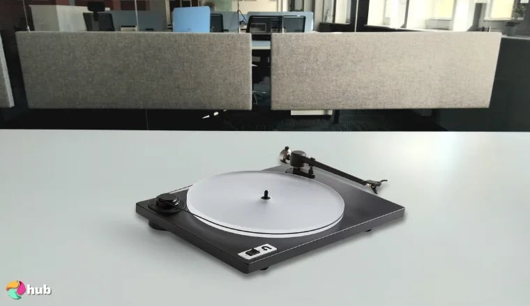 U-Turn Audio Orbit Plus Turntable on a white office desk photographed for a review