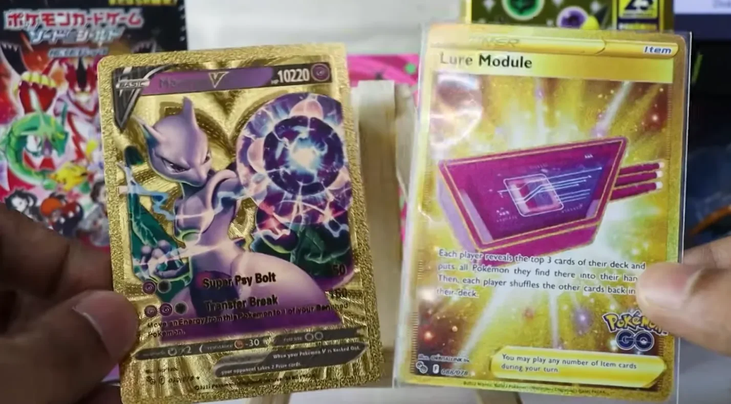 Close-up of two Pokemon cards