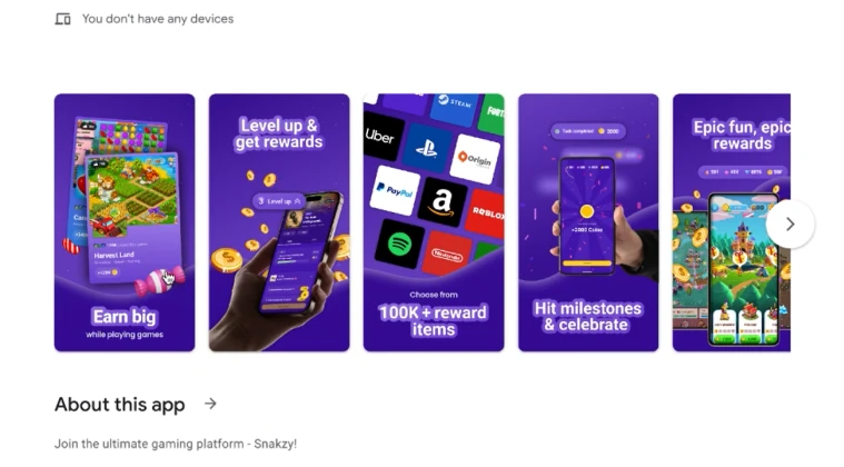 Snakzy App in Google Play Store