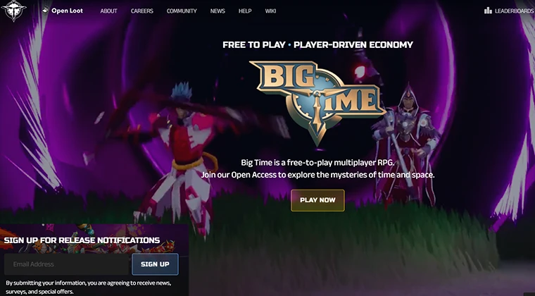 Big Time webpage