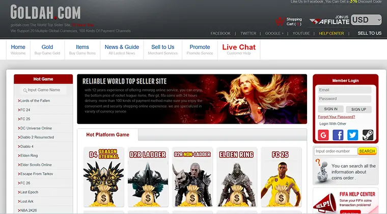Goldah webpage